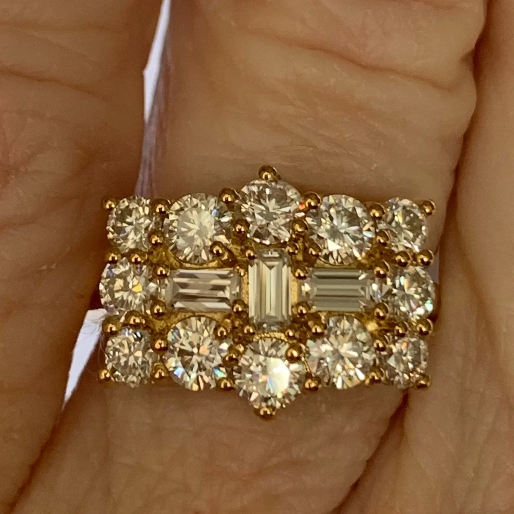 Moissanite Boat Ring in Vermeil Yellow Gold Over Sterling Silver